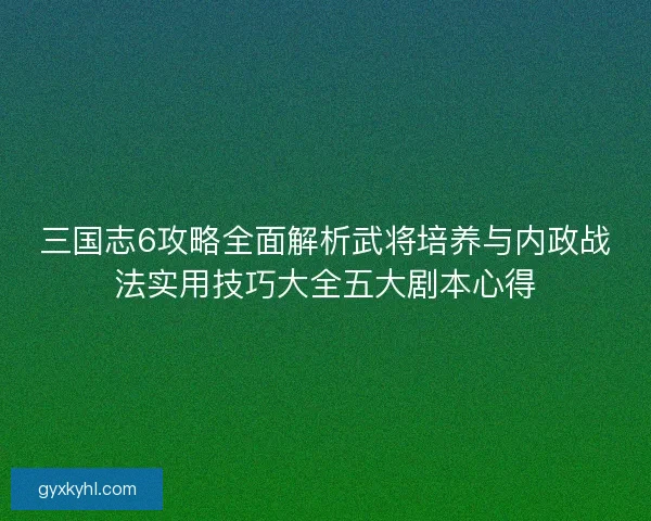 三国志6攻略全面解析武将培养与内政战法实用技巧大全五大剧本心得 三国志6攻略全面解析武将培养与内政战法实用技巧大全五大剧本心得